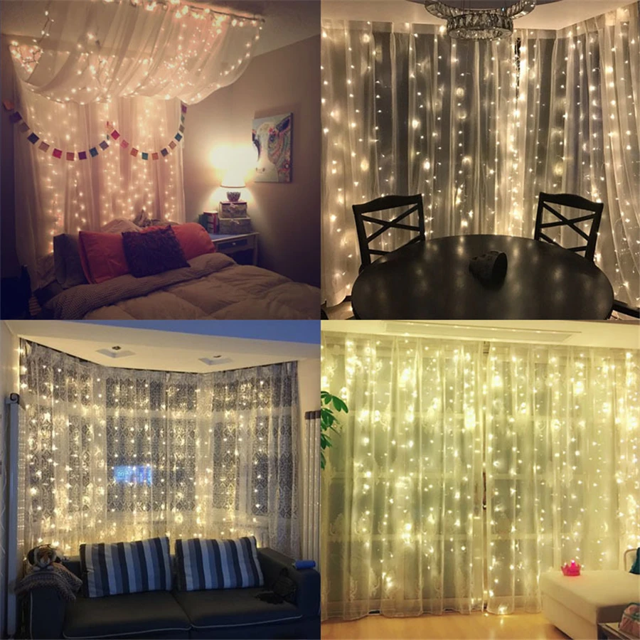 Coversage Fairy Christmas Curtain Garland Light 1.5x1.5M 2x2M Christmas Decorative LED String Xmas Party Garden Wedding Lights