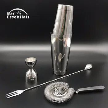 

Cocktail Shaker Bar Set - Double Jigger and Mixing Spoon Tin On Tin Cocktail Shaker Bar Strainer