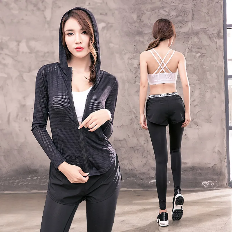 Women's New 3 Pieces Set Yoga Suits Fast Dry Net Eyes Breathable