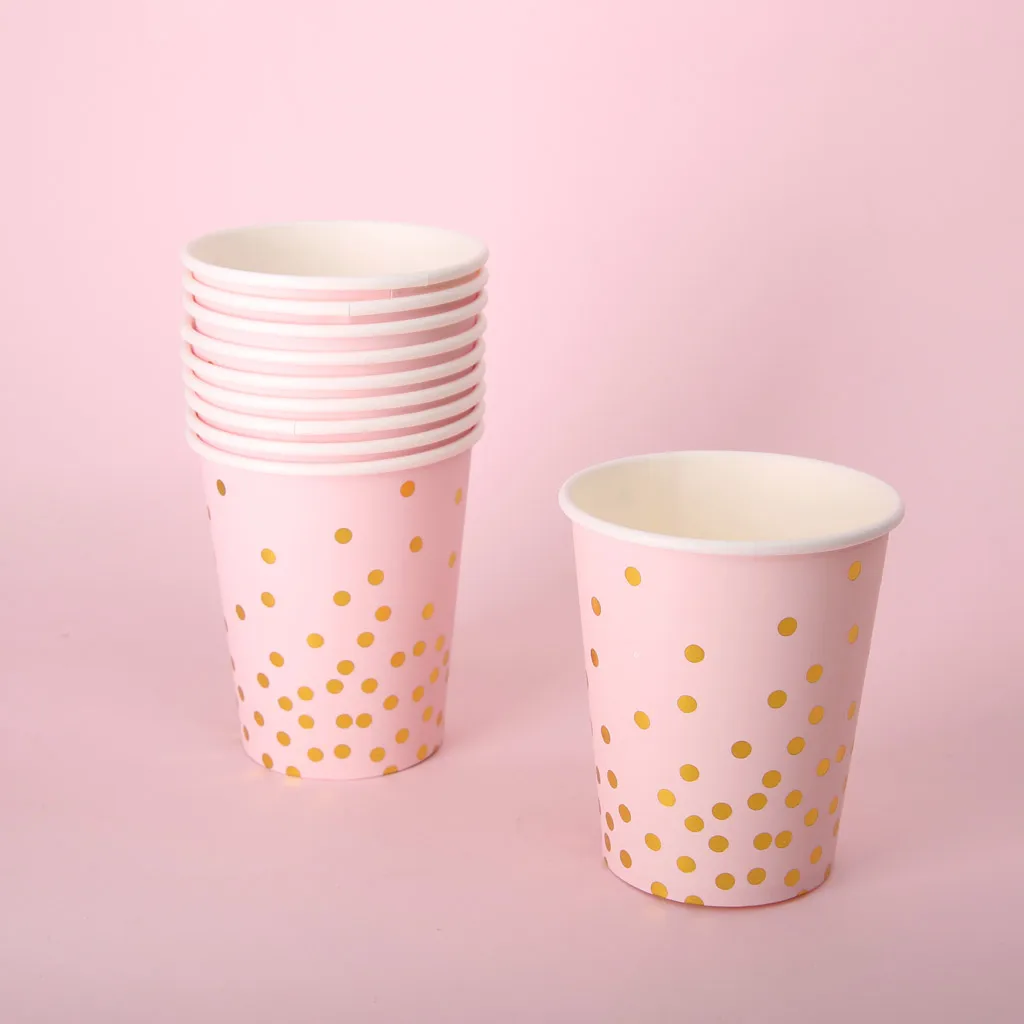 

20 Set Glitter Gold Dots Paper Plates and Cups Birthday Disposable Tableware for Baby Shower Party Holiday DIY Decorations