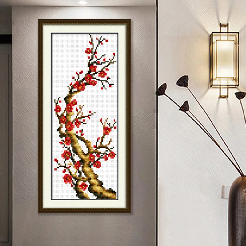 

Romantic Story Small Hot Sales Plum Decorations Cross Stitch Needlework DIY 11CT Printing Cross Stitch Sets For Embroidery Kits