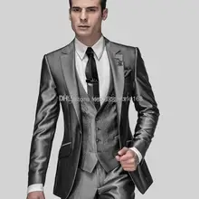 Новое поступление, облегающие смокинги для жениха с отворотом, Лучший мужской костюм светло-серый Жених/жених, Свадебный/выпускной пиджак брюки жилет