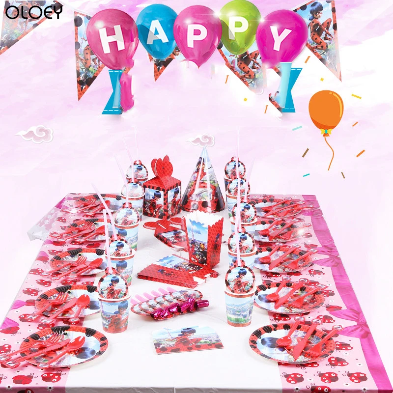

For 9/16 Set Cartoon Ladybug Birthday Party Disposable / Napkin / Cup / Set Children's Favorite Party Decoration Shower Supplies