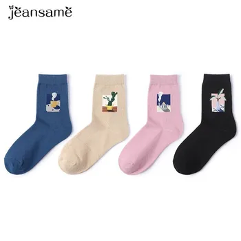 

2019 ladies new cotton socks art style oil painting creative small fresh trend sweat-proof funny harajuku calcetines mujer