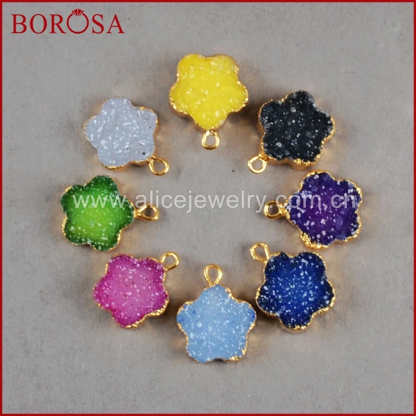 BOROSA 1 шт. Радужный цветок натуральный кристалл Druzy Geode очаровательный