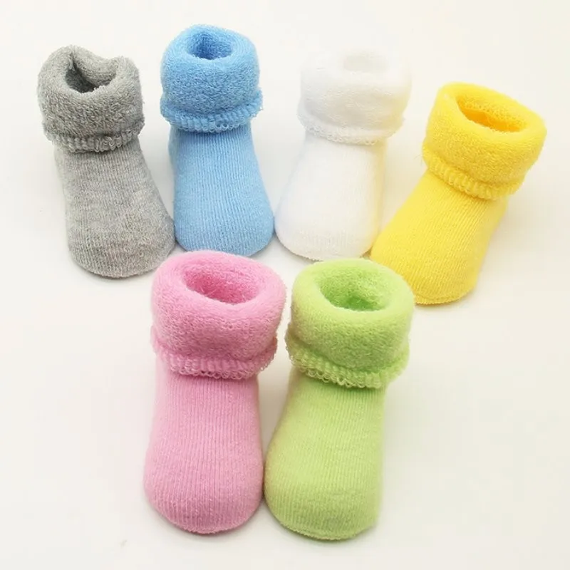 Милые хлопковые носки для малышей, 13 цветов Нескользящие плотные теплые носки для мальчиков и девочек зимние однотонные носки для новорожденных шерстяные носки для От 0 до 12 лет