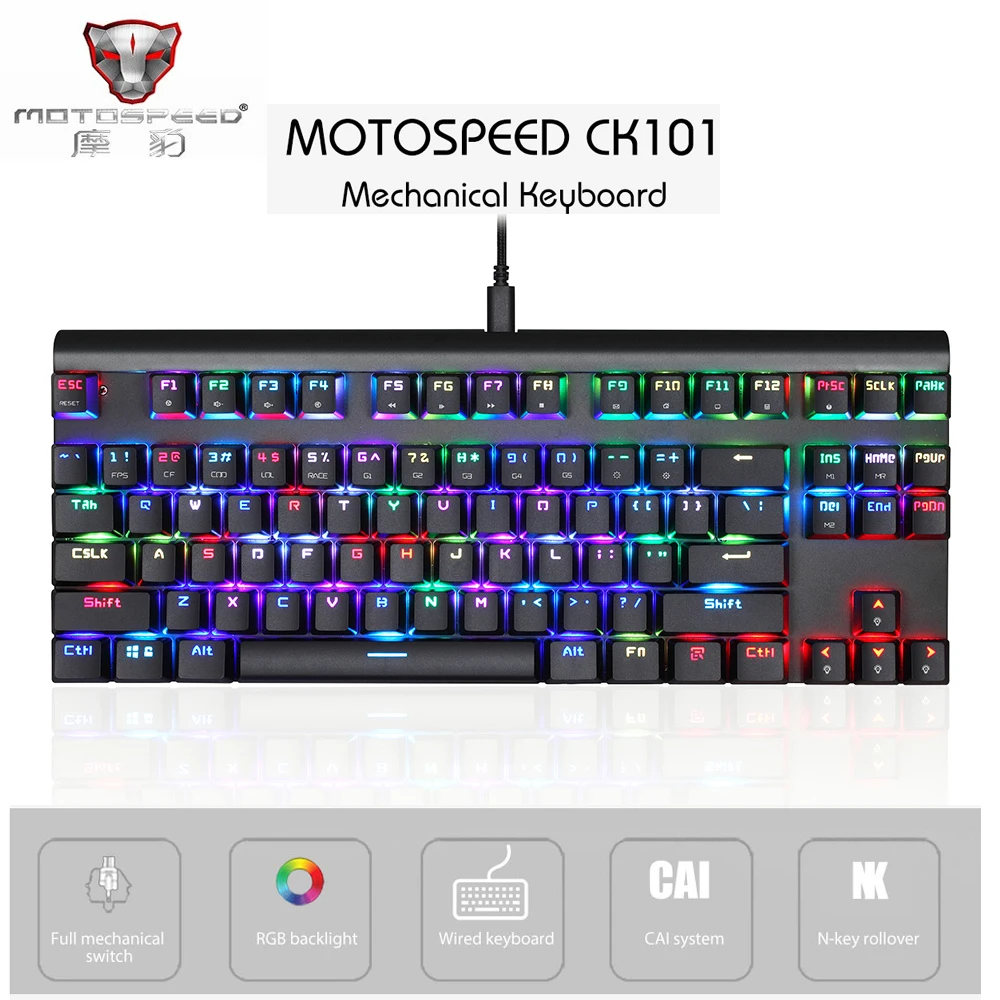 MOTOSPEED CK101 NKRO Mechanical Keyboard RGB Backlit 87 Keys LED Flashing Light Backlit Ergonomic Anti Ghosting