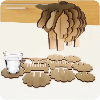 

7Pieces/Set Handmade Wood Animal Shape Antislip Table Mat Sheep Shape Pine Coasters DIY Place Mat Coffee Cup Pad Unique Gifts