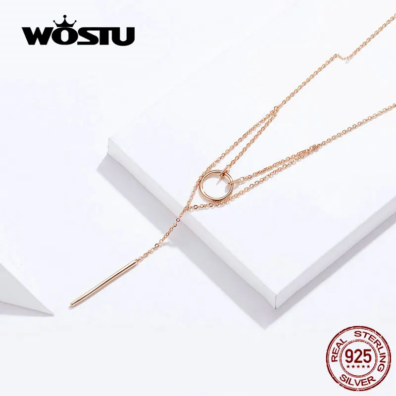 WOSTU, подлинное 925 пробы Серебряное геометрическое ожерелье, горячая мода, простое и милое регулируемое ожерелье с кругами для женщин CTN078