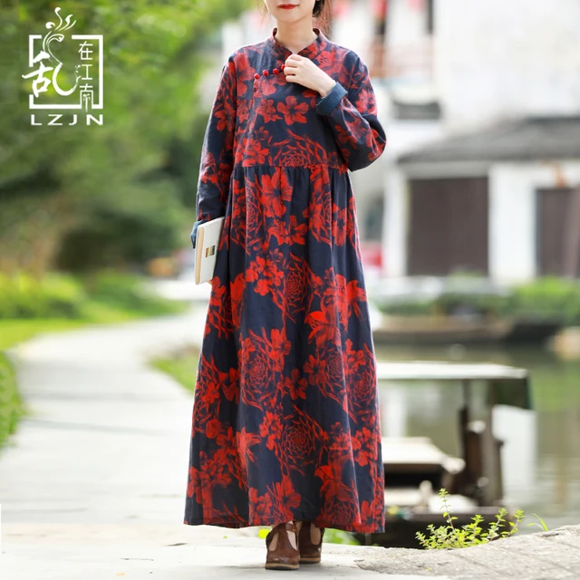 Lzjn Long Sleeve Vintage Dress 2018 Spring Autumn Retro Robe Femme