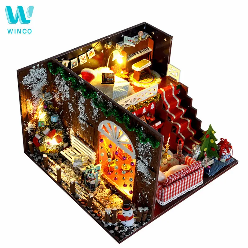 Weihnachten Kinder Spielzeug Geschenk Led-Licht DIY Puppe Häuser Miniatur Möbel 