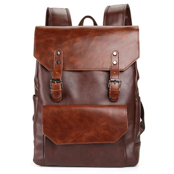 

Men's PU Backpack Trends Europe and America Wind Bag Middle School Men's Wild Backpack Multi-function Computer Bag