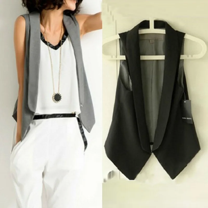 2017 New arrival spring female suit vest black grey sleeveless jackets