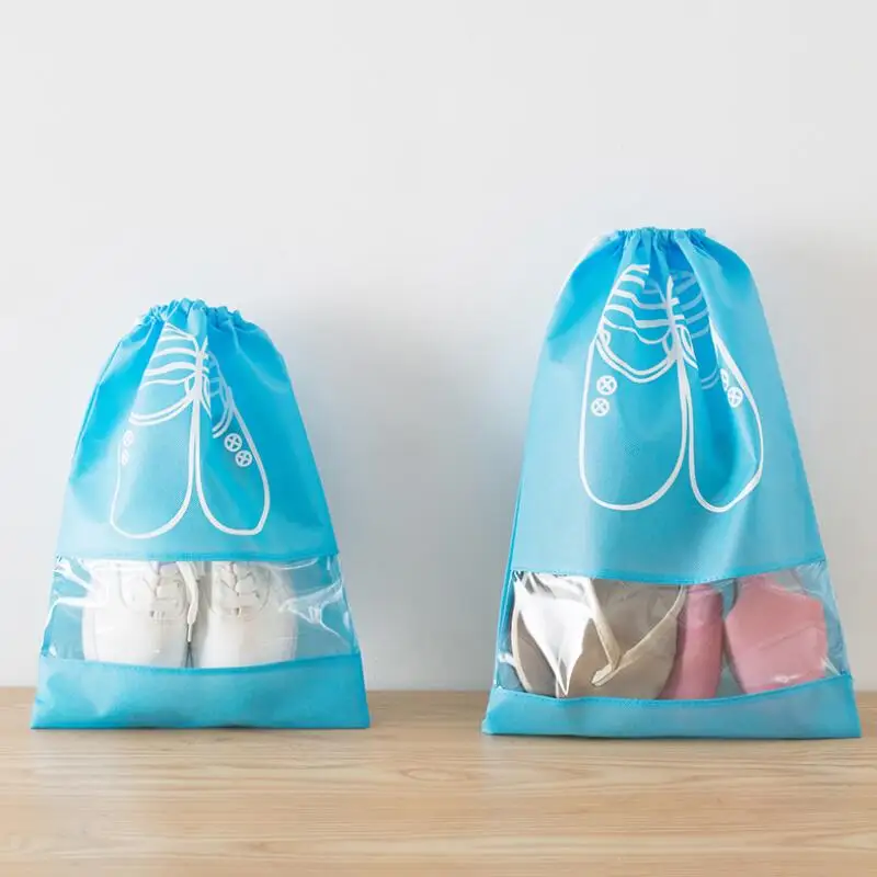 Simple Waterproof Travel Accessories Shoes Bags Drawstring Organizer Women/Men Non-Woven PVC Transparent Splicing Handbag