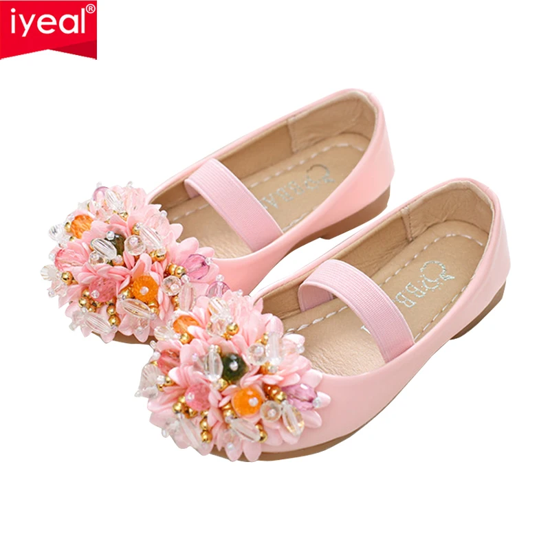 

IYEAL Princess Girl Shoes Kids Girls Wedding Party Shoes Children Baby Girl PU Leather Square Heel Dance Shoes with Flowers