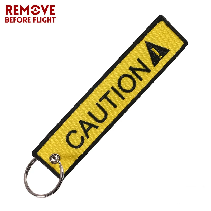 NewCAUTIONKeychainEmbroideryBlackLetterYellowKeyChainHolder