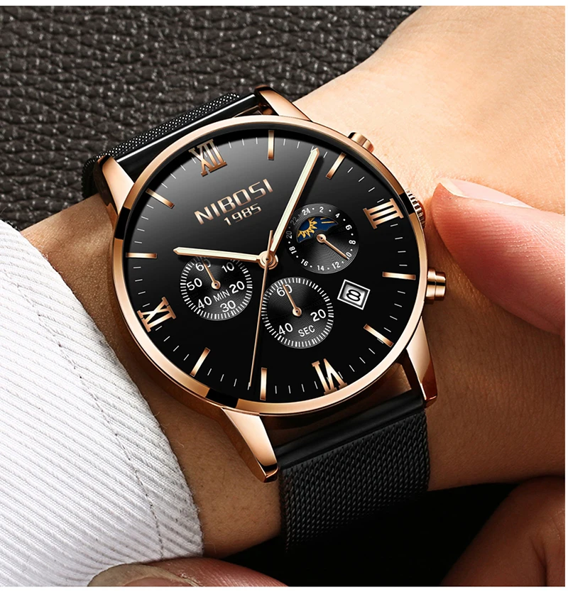 Uhren Herren NIBOSI Gold And Black Men's Quartz Watch Business Watch Brand Luxury Dress Analog Wristwatch Waterproof Full Steel (25)
