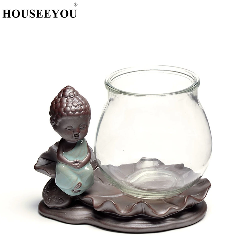 Цветочный горшок Zen Buddha Monk Style с прозрачной стеклянной вазой для гидропонных
