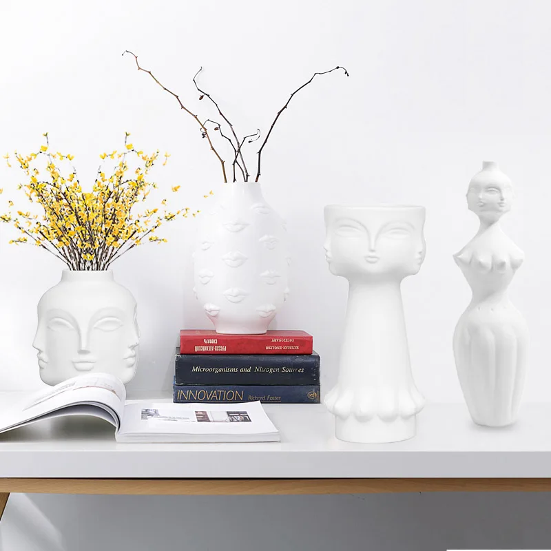 

White Nordic Design Flower Planter 3D Face Shape Ceramic Vase Pot Plant Art Flower Pot Decorative Home Holder Garden Accessories