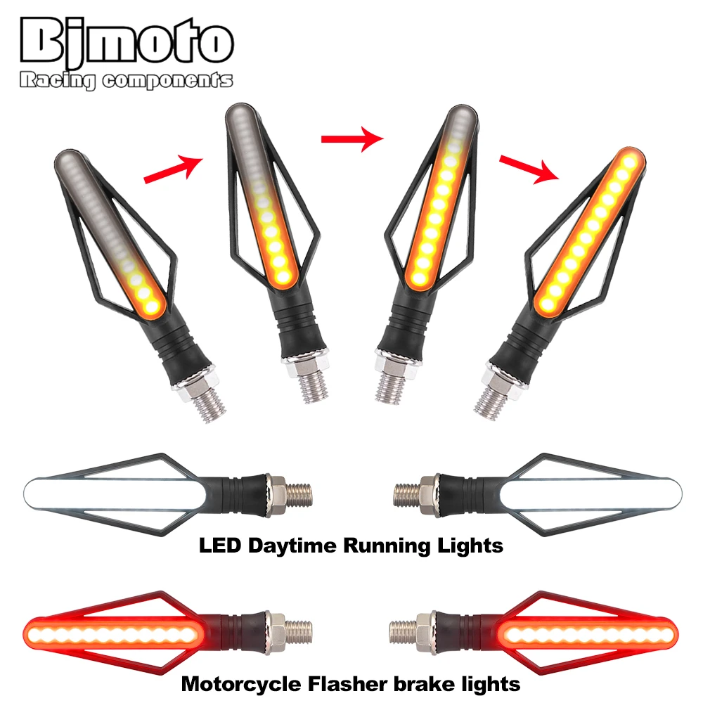 

BJMOTO LED Turn Signal Motorcycle Indicator Blinker Tail Light 1.5W 4PCS Universal Sequential Flowing Water Tail Brake Lights