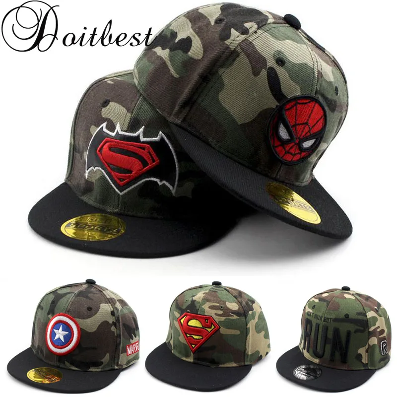 

Doitbest spider-man 3-8 Y Children Hip Hop Baseball Cap Summer kids Sun Hat Superman Camouflage Boys Girls snapback Caps