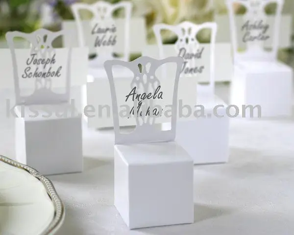 

(120 pieces/lot) Miniature Chair Place Card Holder and Favor Box (with name card) best for candy boxes and wedding favors
