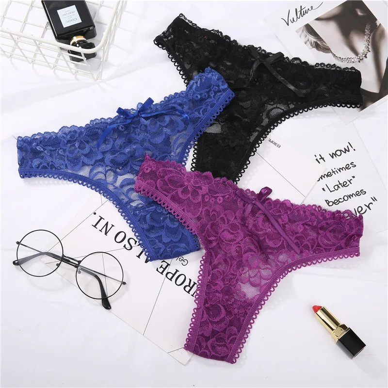 

Panties Woman Lace Sexy G-String Briefs Lingerie Low Waist Crotch Cotton Woman Thong T-back Female Underwear For Woman