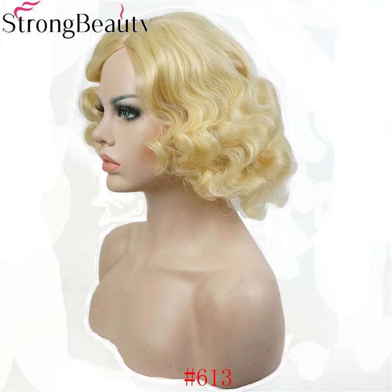 StrongBeauty короткий волнистый парик синтетические парики женские винтажные волнистые парики вечерние волосы для косплея - Цвет: 613