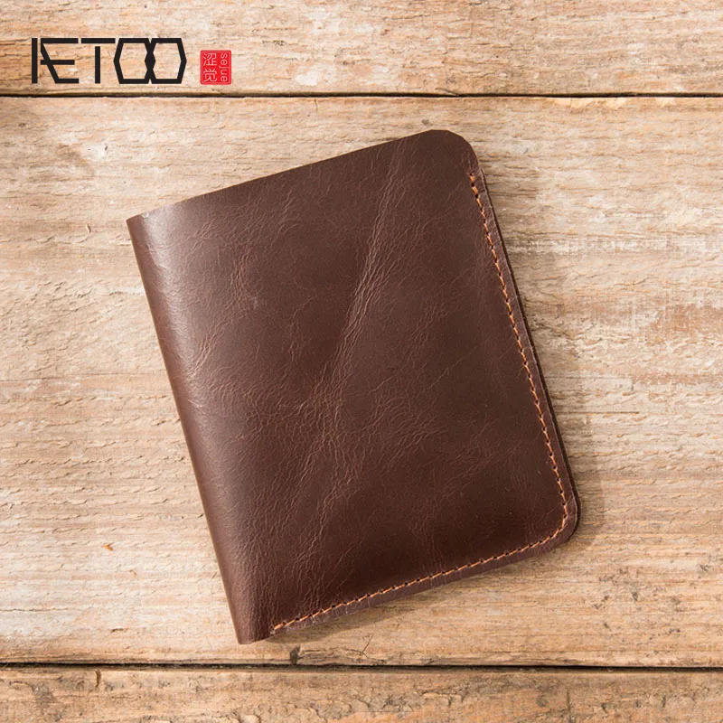 AETOO кожаный бумажник мужской короткий параграф первый слой кожи ручной работы два раза тонкий водительские права бумажник вертикальный