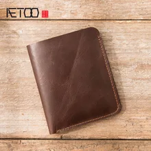 AETOO Leather wallet male short paragraph the first layer of leather handmade two fold thin driver's license wallet vertical aetoo original retro wrinkled leather vertical wallet men s short paragraph the first layer of leather wallet zipper small card