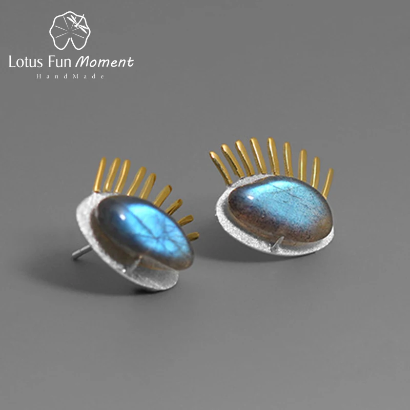 Lotus Fun Moment реальные 925 пробы серебро натуральный камень модные украшения интересные золотые ресницы серьги гвоздики для женщин