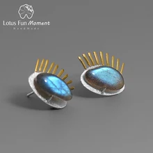Lotus Fun Moment реальные 925 пробы серебро натуральный камень модные украшения интересные золотые ресницы серьги гвоздики для женщин