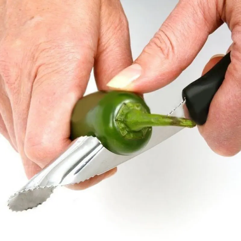 Jalapeno Pepper Corer Stainless Steel Serrated Seed Remover Kitchen Tool Black