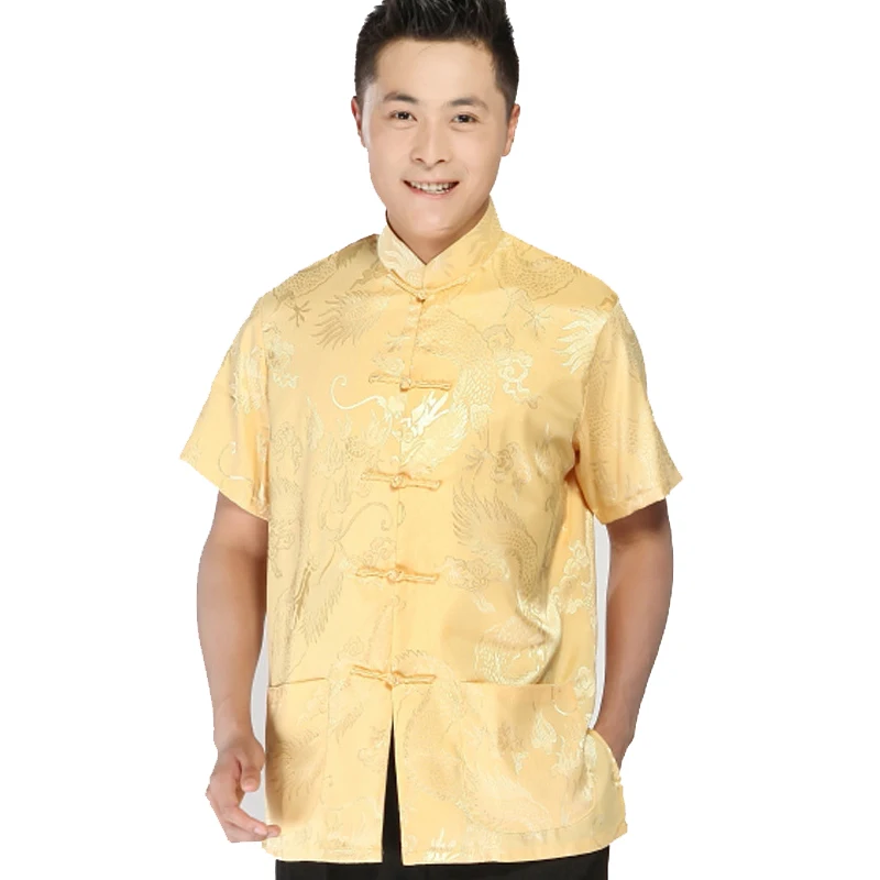 Men Chinese Style Shirt Traditional Dragon Kung Fu Tops M L XL XXL 3XL
