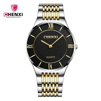 

Fashion Golden New Clock Men's Super Slim Case Quartz Watches Chenxi Brand Business Gold Watch Men Full Steel Gold Man Stainless