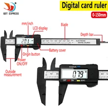 QSTEXPRESS New Arrival 150mm 6 inch LCD Digital Electronic Carbon Fiber Vernier Caliper Gauge Micrometer Measuring Tool QST008