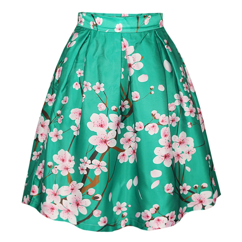Новинка года; Стильная универсальная зеленая юбка с цветочным принтом; приталенная юбка со складками