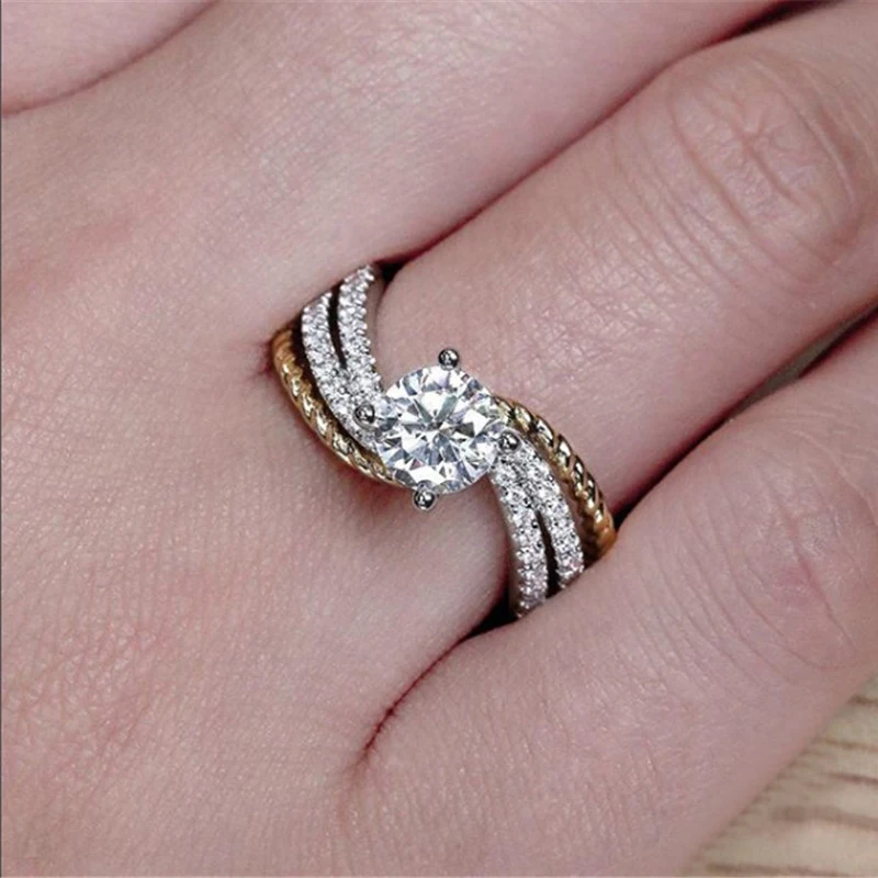 Modyle New Fashion Gold Color Twist Wedding Ring Cubic Zircon Round Three-layer ring for Woman Dropshipping