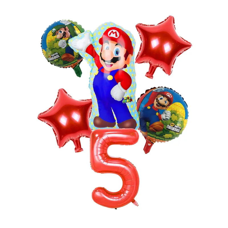 

6pcs/set Super Mario foil Balloons 40 inch Number Balloons kids Boy happy Birthday Party Decor Mario Bros Blue Red Balloon Set