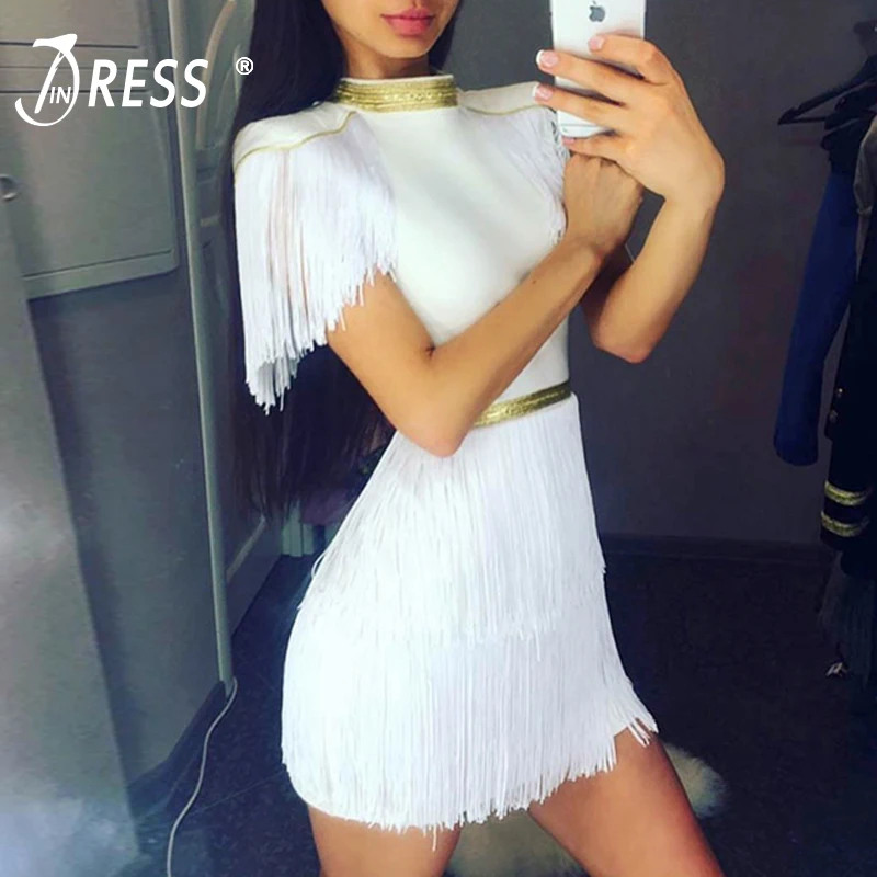 INDRESSME 2019 Новинка женское Бандажное сексуальное с круглым вырезом кисточки