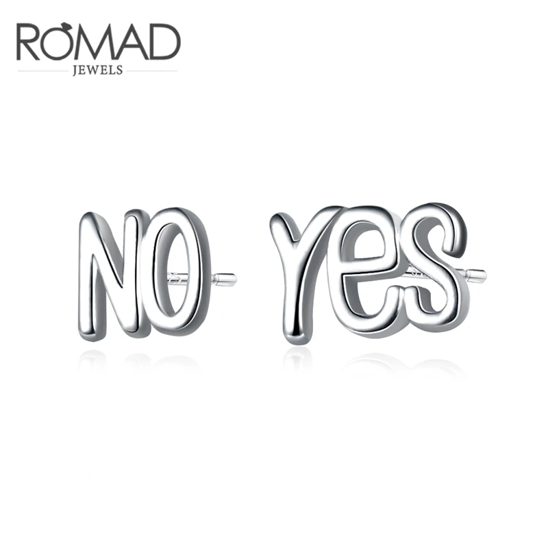 Creative Personality S925 Sterling Silver Yes No Asymmetric Earrings