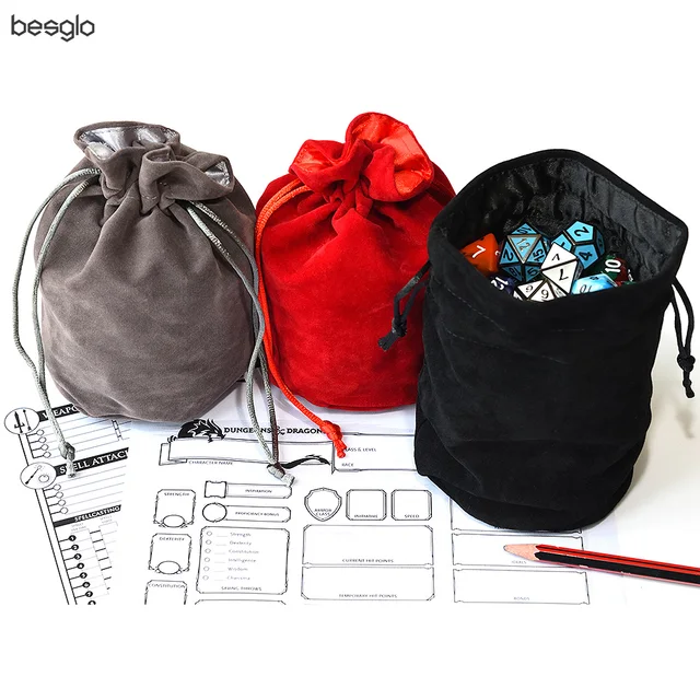 Us 2 06 Drawstring Dice Bag Dungeons And Dragons Fabric Standing Cotton D Pouch Red Grey Black In From Sports