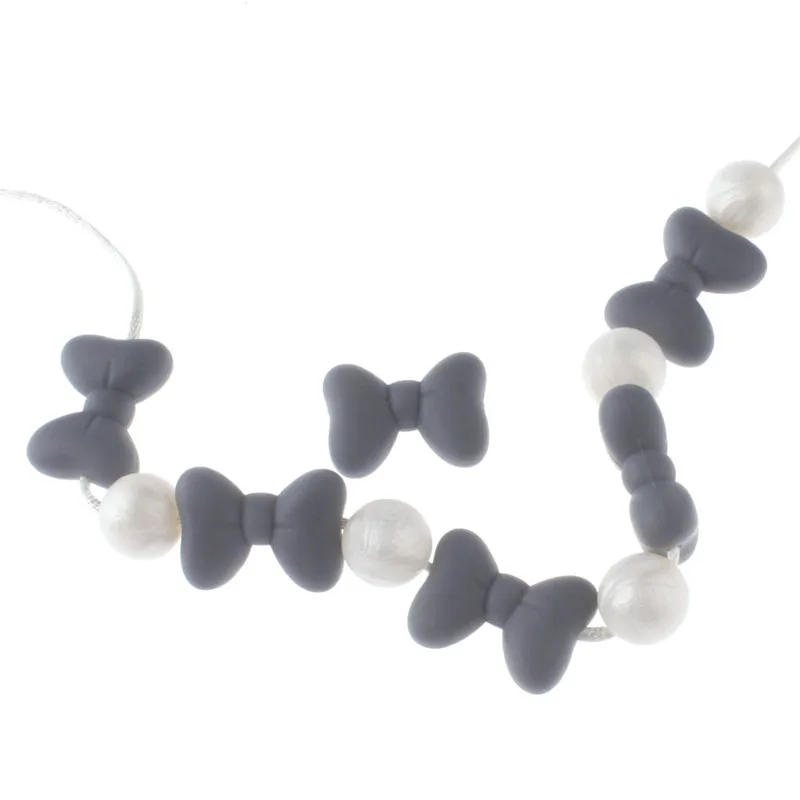 30PCS Bow Silicone Beads Necklace Teething Silicone Pendant Bpa Free Chewing Gum Nurses Bracelets DIY Baby Accessories
