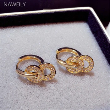 

Luxury Female Round Earrings Fashion Wedding Jewelry Double Circle Crystal Drop Earring For Women 2019 New