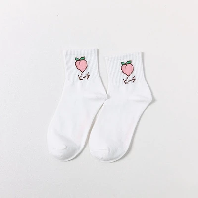 1 пара коротких носков с фруктами белые носки для девочек в Корейском стиле с вышитыми яблони носки в японском стиле Харадзюку - Цвет: 2