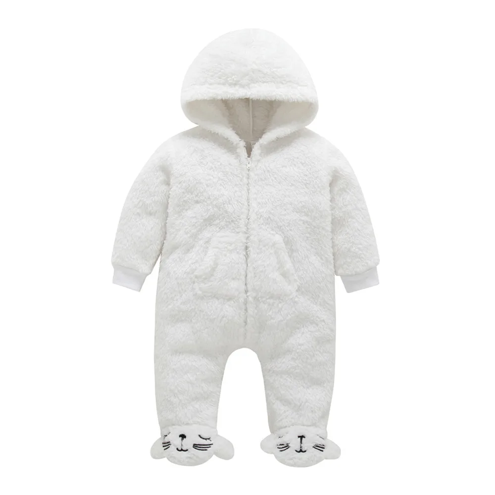 winter baby costume Newborn infantil Baby Boy Girl pajamas kids Hooded Cartoon Flannel Romper Jumpsuit Warm Clothes#Tc83 - Цвет: White