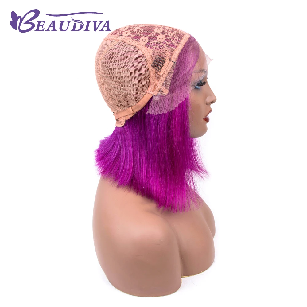 Фиолетовые прямые короткие парики из натуральных волос на шнурке, парики для черных женщин, бразильский парик со средней частью