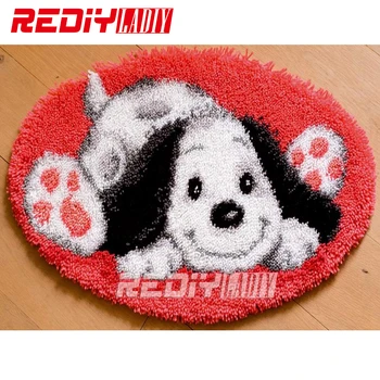 

3D Latch Hook Rug Kits DIY Needlework Unfinished Crocheting Rug Yarn Cushion Mat Embroidery Carpet Rug Playful Puppy Home Decor
