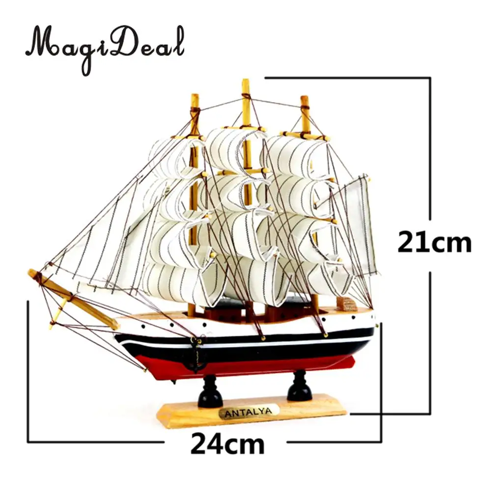Wooden Small Sailboat Pirate Ship Home Model Boat Nautical Office Desk Bookstore Theme Party Decor Children Kids Birthday Gift