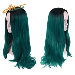 Allaosify чистый зеленый парик Прямые Длинные Синтетические парики для женщин Косплей парики средняя часть Мода стиль молодых девушек